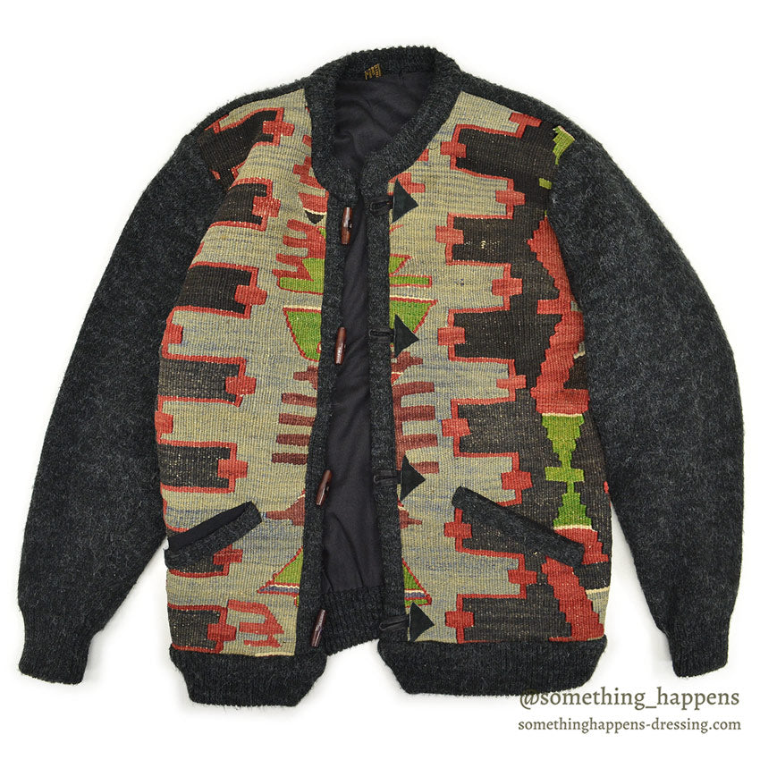 1990's~ LEATHER & KILIM PRODUCT BY SAO WOOL CARDIGAN...