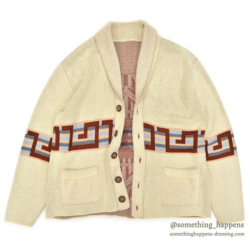 1970's~ NATIVE PATTERN JACQUARD SHAWL COLLAR CARDIGAN...