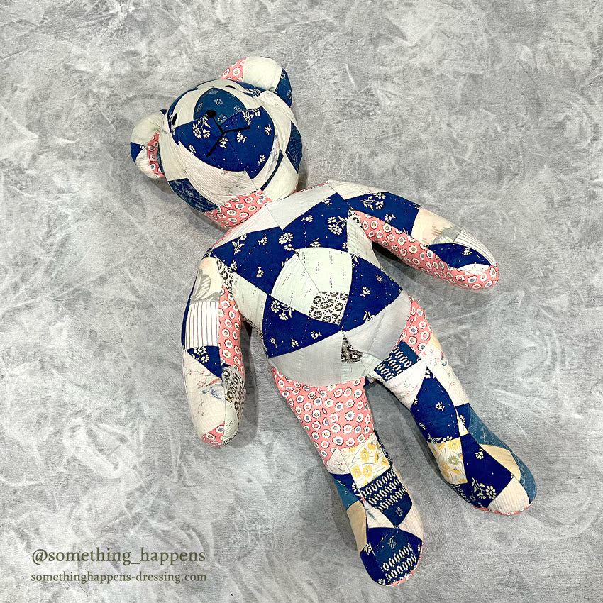 ANTIQUE CALICO PATCHWORK QUILTED TEDDY BEAR...
