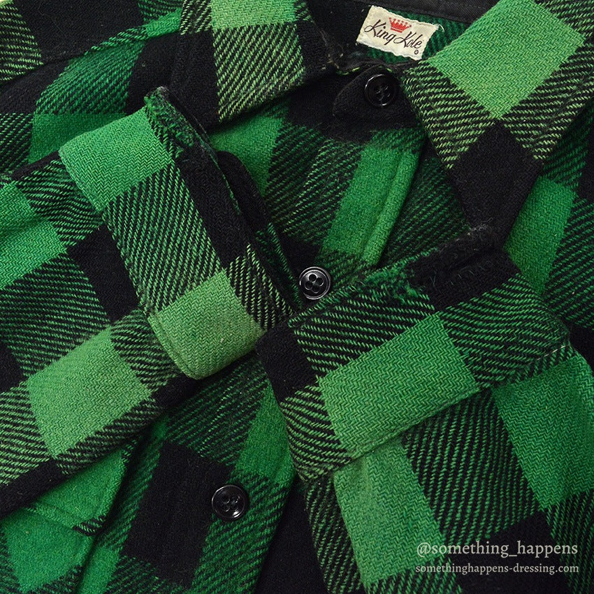 1950's KING KOLE GREEN/BLACK WOOL SHIRT UNUSUAL...