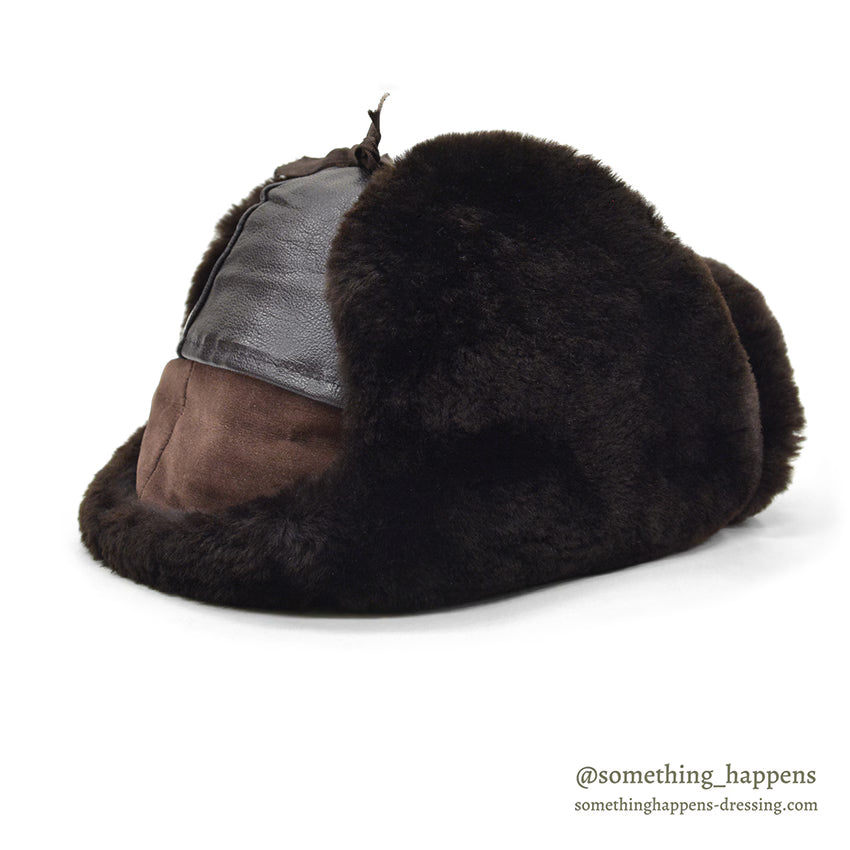 1980's LLBEAN NORTH KING GENUINE LEATHER / DYED MOUTON HAT...XL