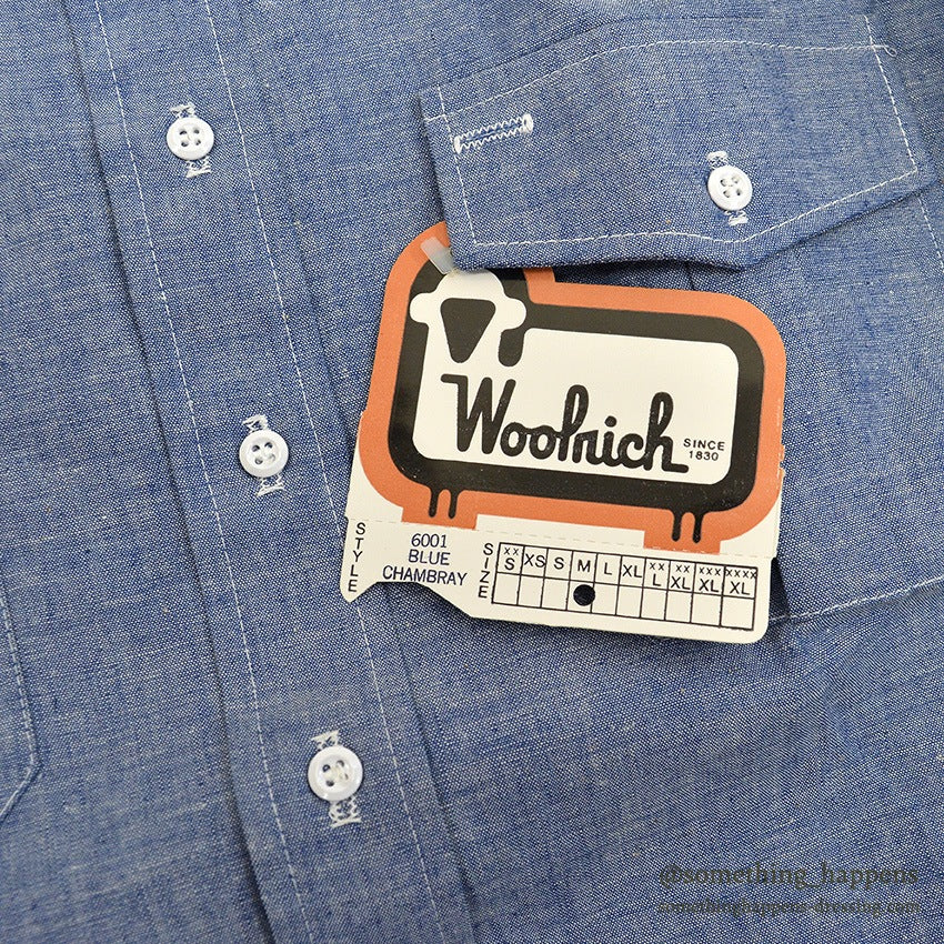 1970's DEADSTOCK WOOLRICH ALL COTTON CHAMBRAY SHIRT ORANGE SELVEDGE ... M