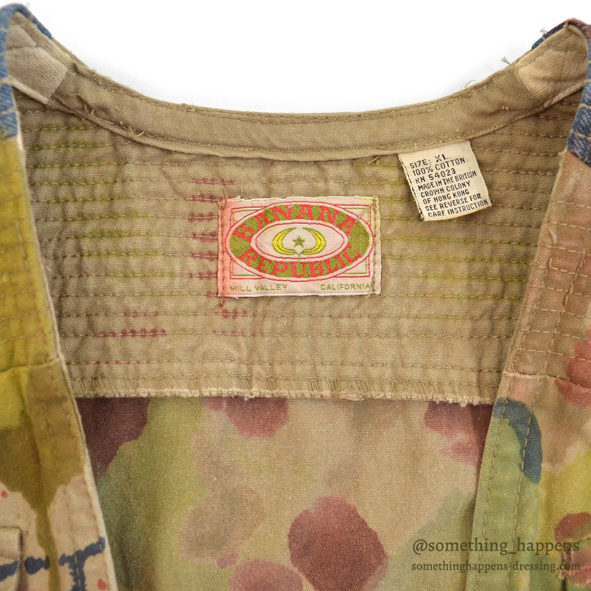 1980's BANANA REPUBLIC HAND PAINTED CAMO PHOTO JOURNALIST VEST...XL