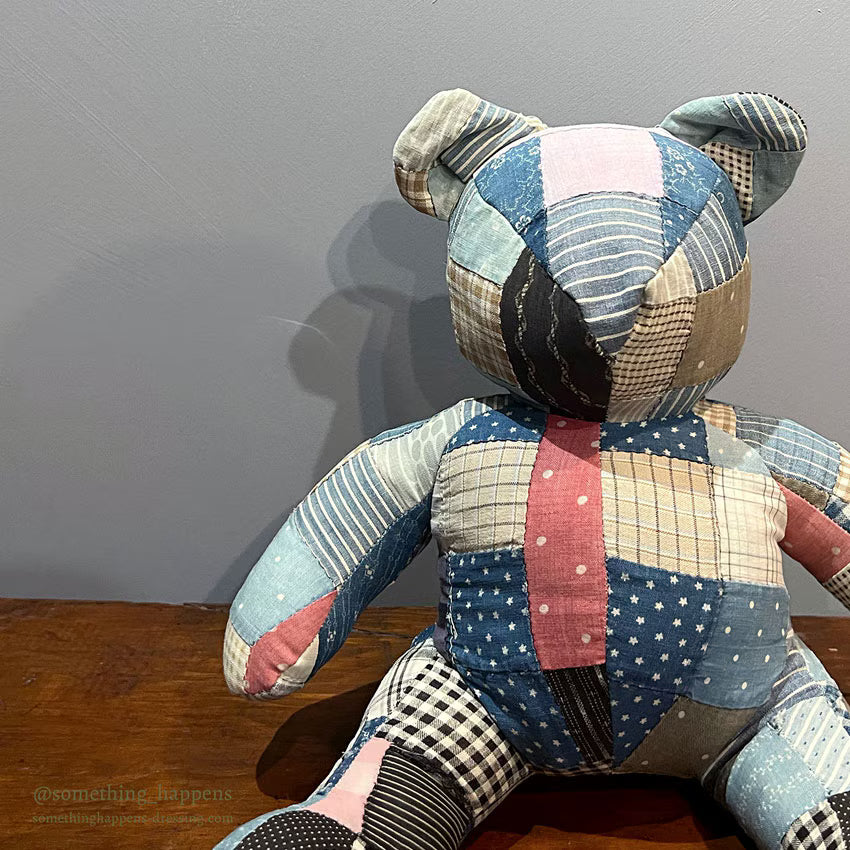 ANTIQUE CALICO PATCHWORK QUILTED TEDDY BEAR SMALL...