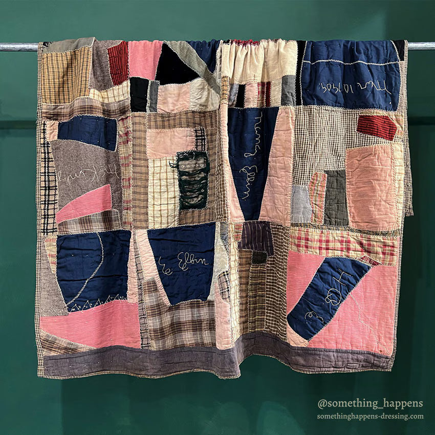 ANTIQUE '1909 EMBROIDED CRAZY PATCHWORK QUILT... 174cm/166cm