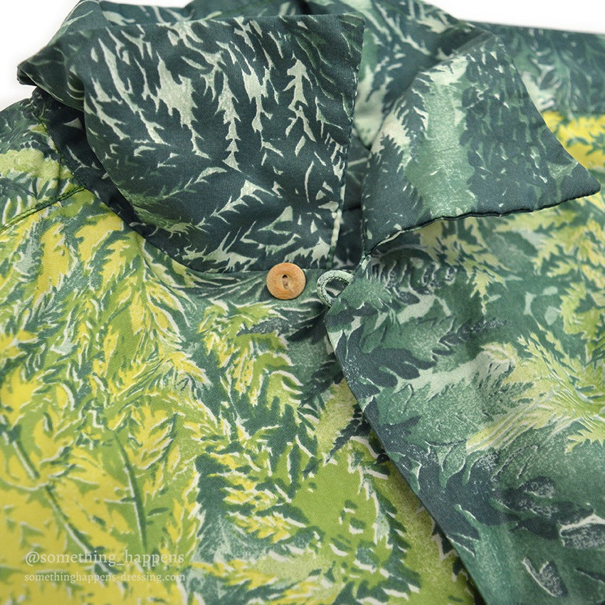 1950's KAMEHAMEHA LEAF PATTERN NYLON ALOHA SHIRT ... L