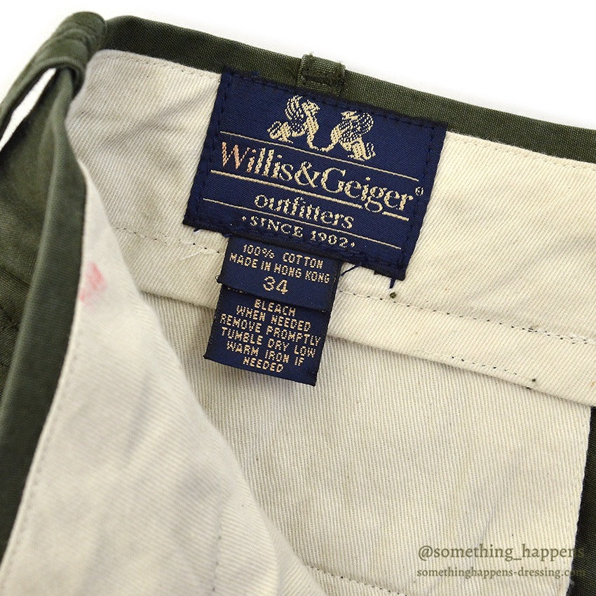 1990's WILLIS & GEIGER BUSH POPLIN SHORTS OLIVE ... W34