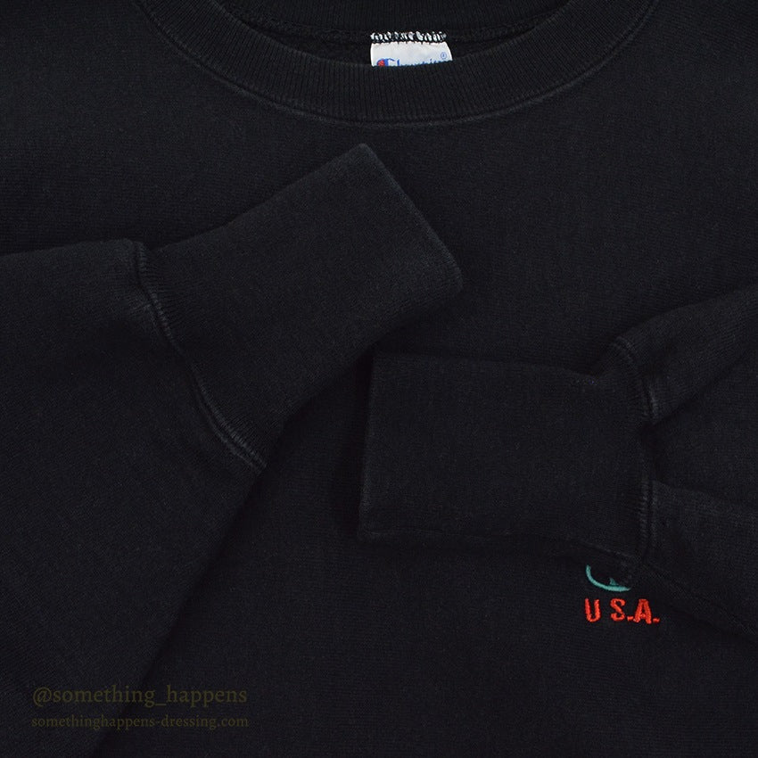 1990's CHAMPION REVERSE WEAVE SWEAT SHIRT BLACK 3 COLOR EYES LOGO ... L