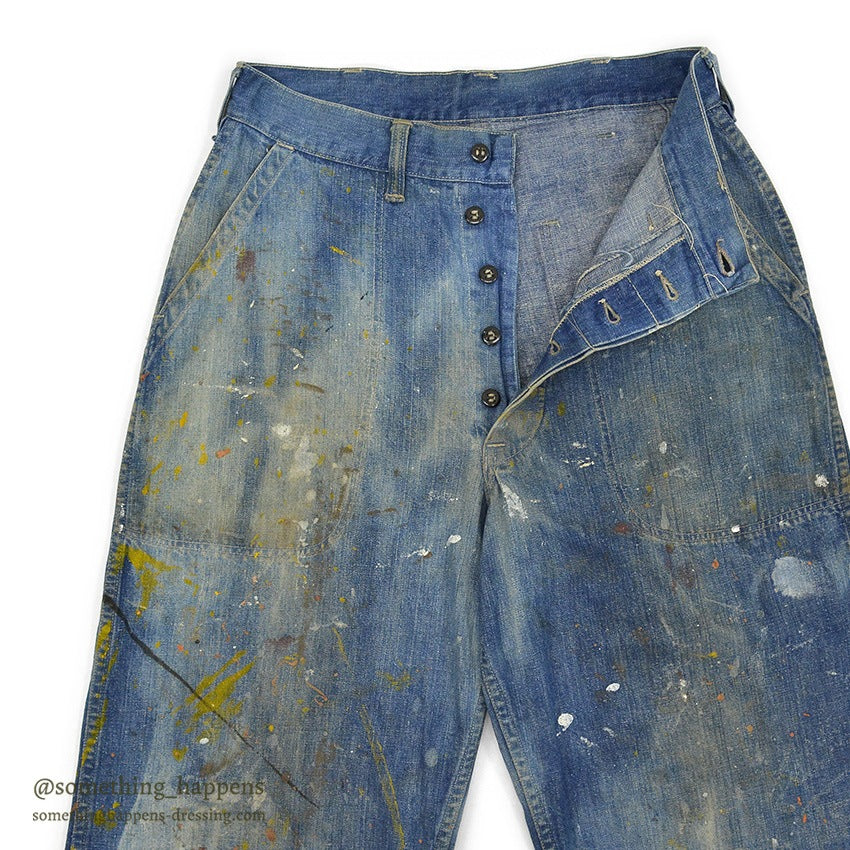 1940's U.S.NAVY WW2 DENIM TROUSERS PAINT SPLATTER/FADED ... W30/L30