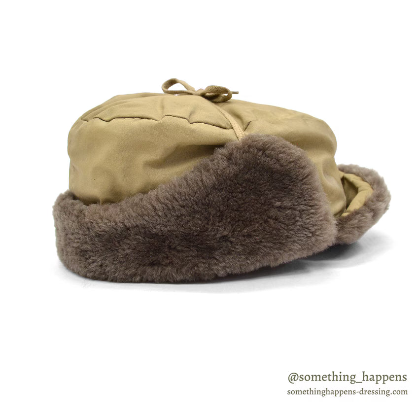 1960's EDDIE BAUER MOUTON FUR DOWN HAT / AUTUMN TAN...XL