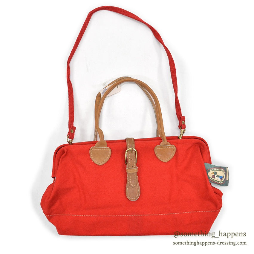 1980's~ DEADSTOCK BANNER HOUSE CANVAS BAG / LEATHER HANDLE...