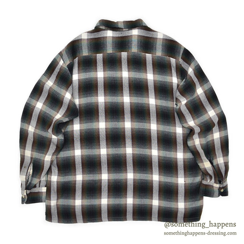 1960's TOWNCRAFT GREEN OMBRE PLAID RAYON SHIRT...L
