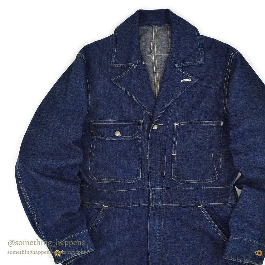 1940's UNKNOWN DENIM COVERALLS / DARK ...