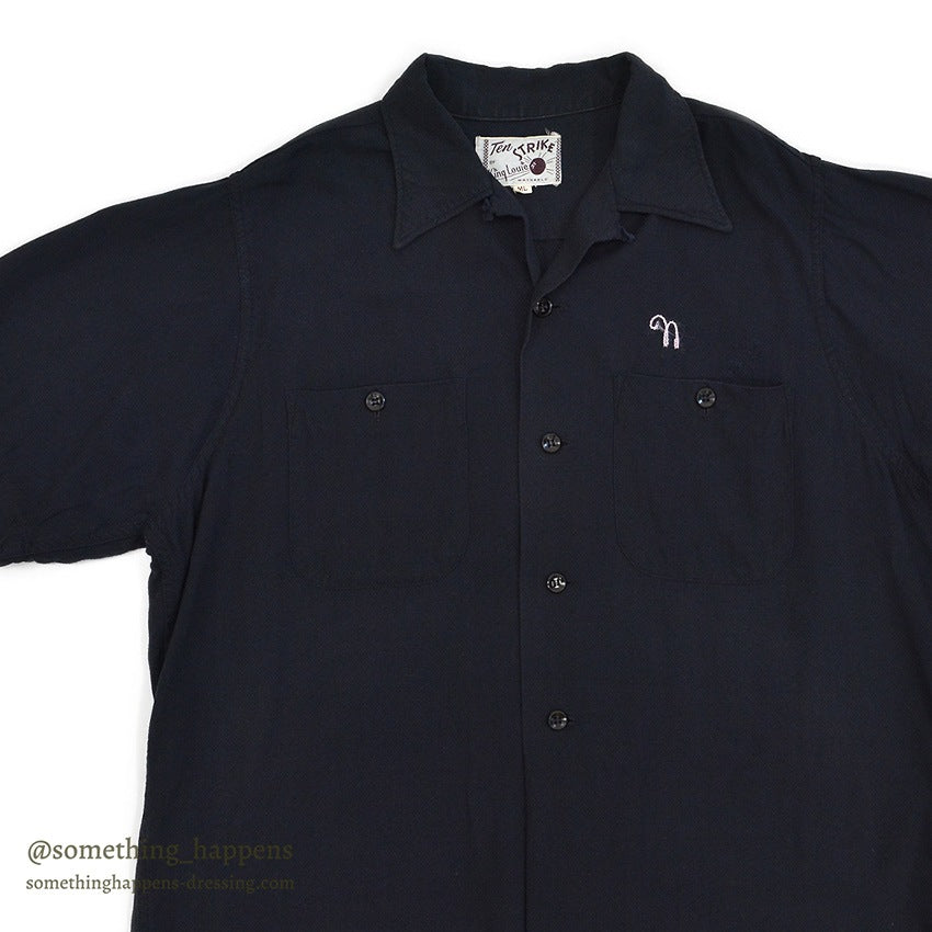1960's TEN STRIKE BY KING LOUIE NAPOLI BOWLING SHIRT / BLACK & PINK ... ML
