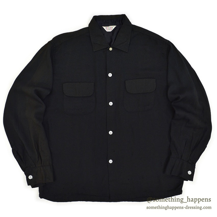 ~1960's BLACK RAYON GABARDINE SHIRT...L