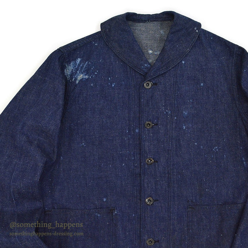 1940's USNAVY WW2 SHAWL COLLAR DENIM JACKET / DARK AND DAMAGED...