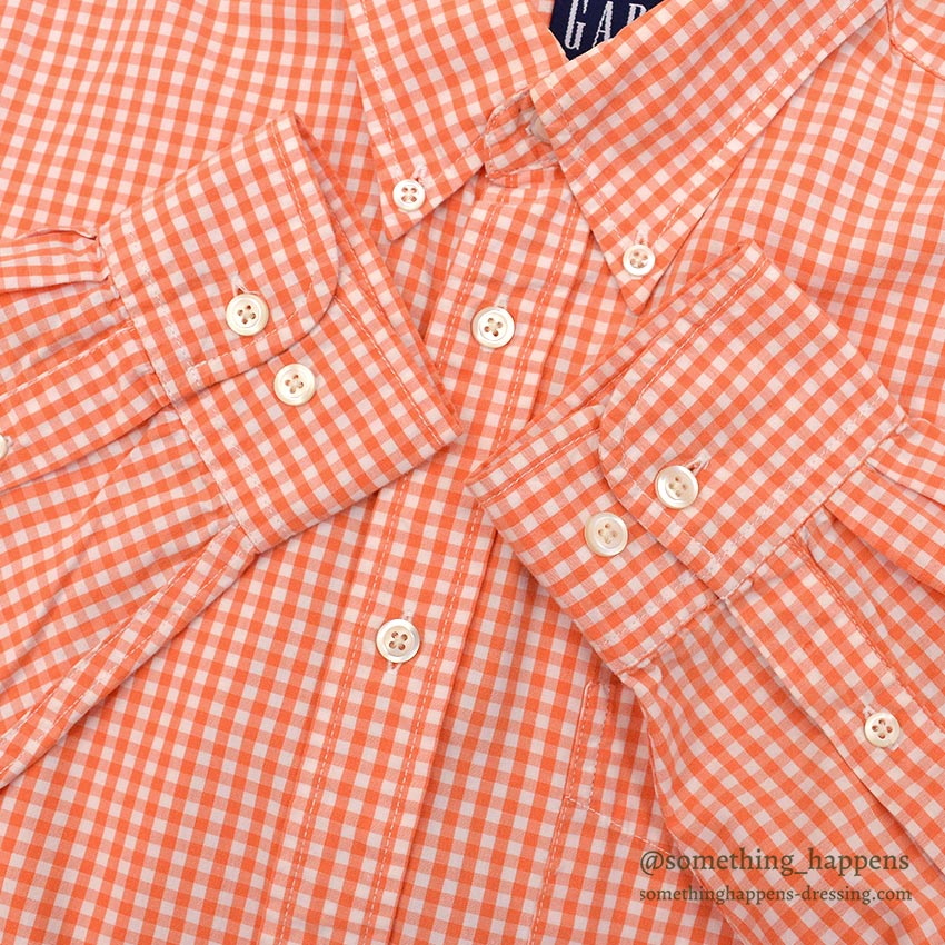 1990's~ GAP ORANGE GINGHAM CHECK B/D SHIRT ... M