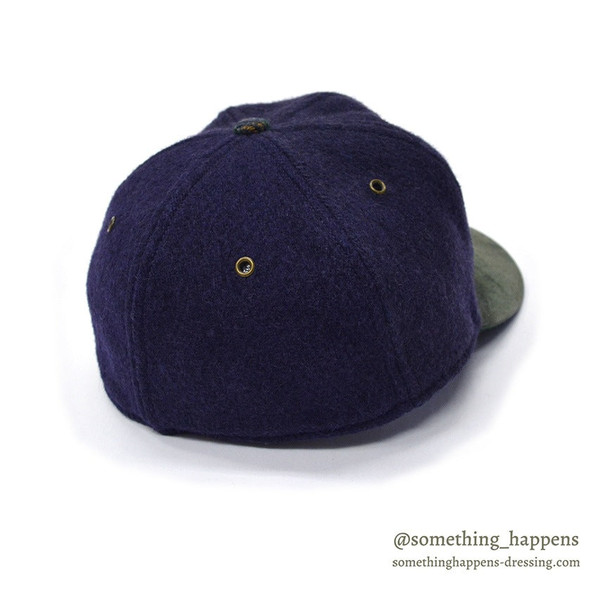 1990's LAKE OF THE ISLES NAVY WOOL / SUEDE LEATHER CAP... L