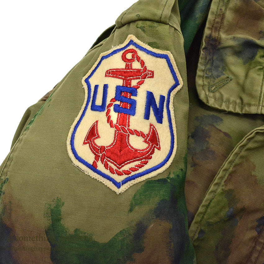 1970's M-65 USN MIUW-604 HAND PAINTED CAMO FIELD JACKET WITH LINER... MR