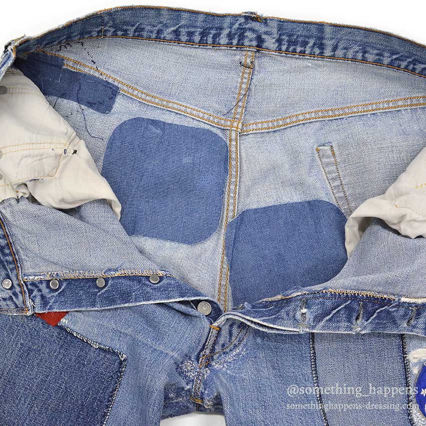 1960's LEVI'S 501 BIGE PATCHWORK / PERSONALIZED REPAIR ... W37/L29