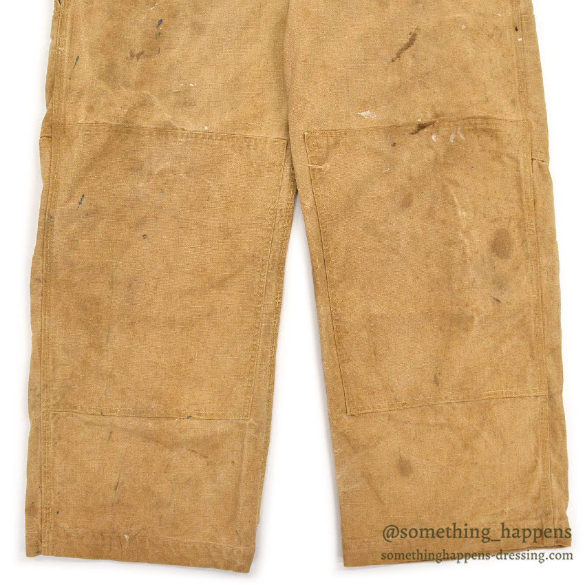 1940's~ CARHARTT DUCK DOUBLE KNEE OVERALL UNLINED / PAINT SPLATTER VIBE ... W36/L27