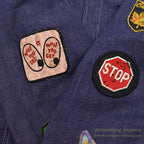 1970's DELUXE SPORTSWEAR VAD DYED DENIM JACKET / LOTS OF PATCHES ... M