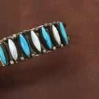 OLD ZUNI Needle Point Turquoise & shell Silver Bangle ...