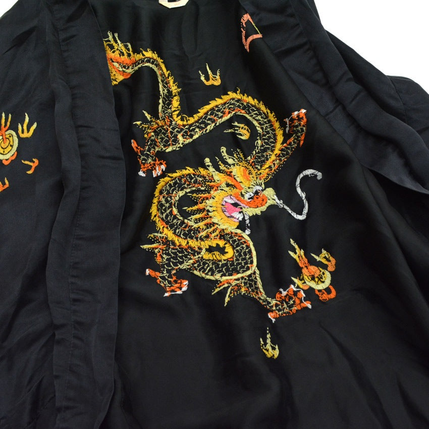 ~70's China Gown embroidery silk black...