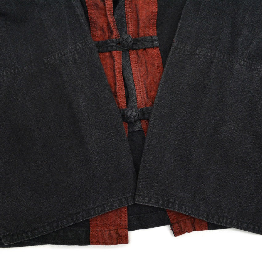 70s-style Kung Fu shirt, black cotton...