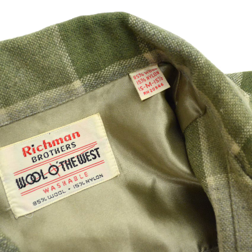 50's Richman BROTHERS Green×Gray wool check shirts... M