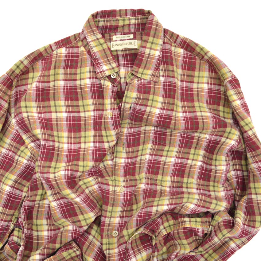 80's- BANANA REPUBLIC Irish Linen Check Shirt...