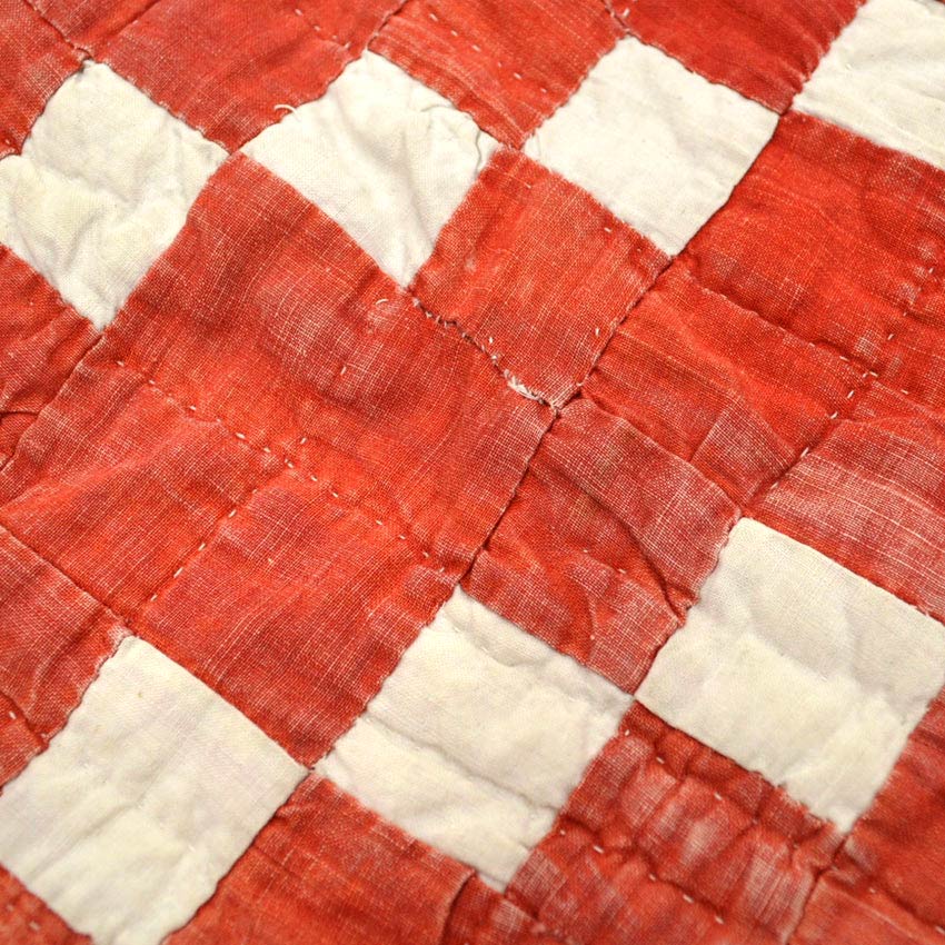 Old Handmade Patchwork Quilt Red & White...52cm×52cm