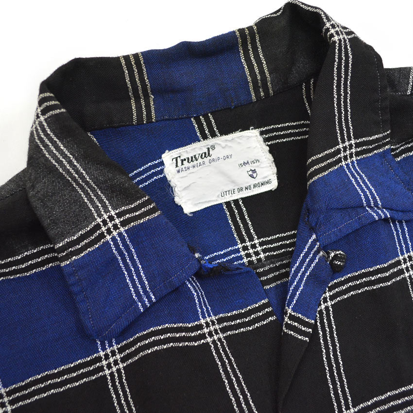 ~60's Truval Plaid Rayon Shirt...M