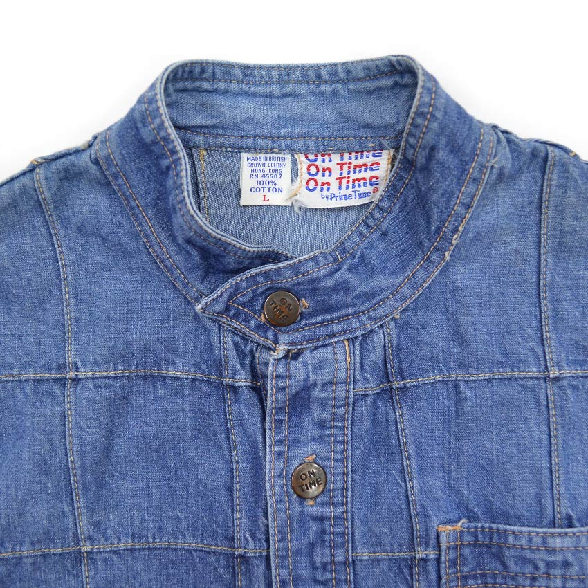 1970's ON TIME DENIM PATCHWORK PULL OVER SHIRT...L