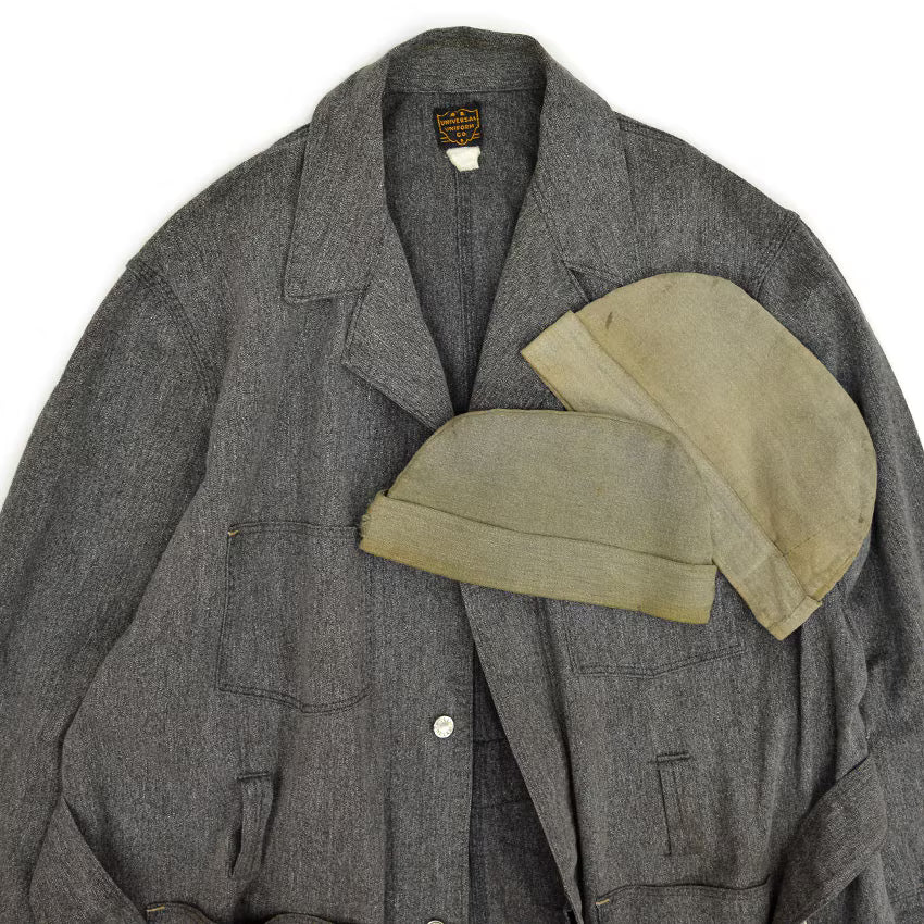 ~1940's UNIVERSAL UNIFORM CO. COVERT MECHANIC COAT & HATS...