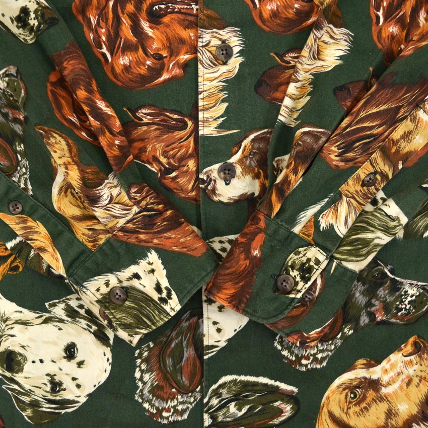 1980's BANANA REPUBLIC SAFARI & TRAVEL DOG ​​PRINT SHIRT...S