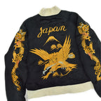 1940s- JAPAN SOUVENIR JACKET (Sukajan) - Black with gold embroidery of tiger, eagle, and dragon - YKK zipper...