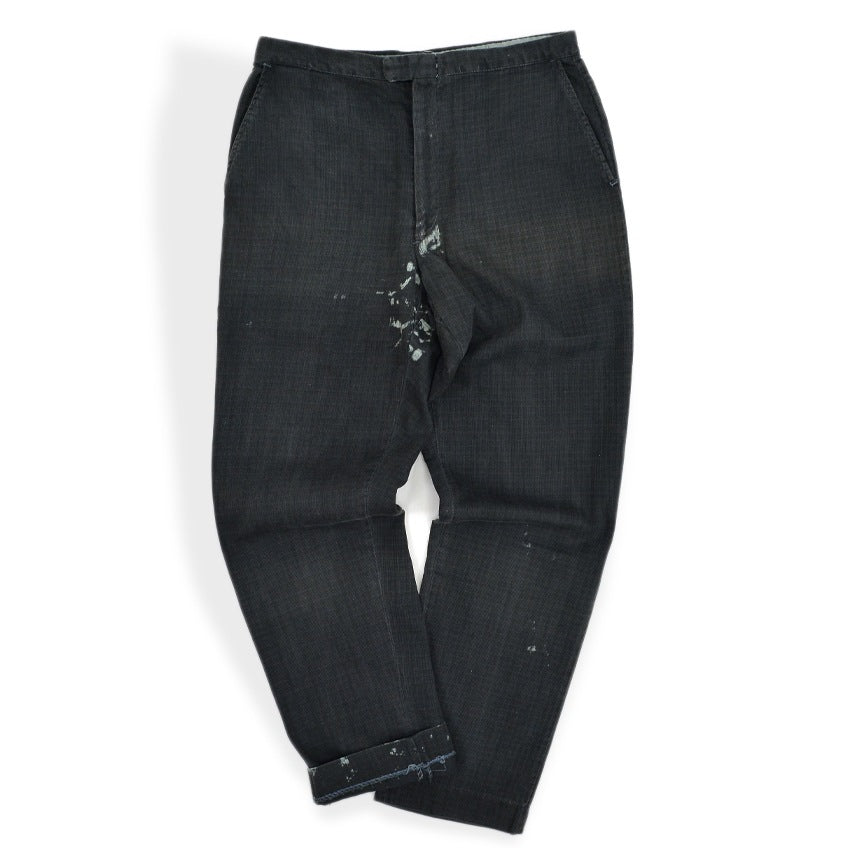 1960's PLAID HIDDEN IN BLACK PIQUE TAPERED PANTS 1... W30 L30