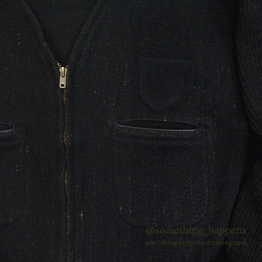 ~60's UNITOG BLACK ZIP UP WOOL JACKET...X-LARGE LONG