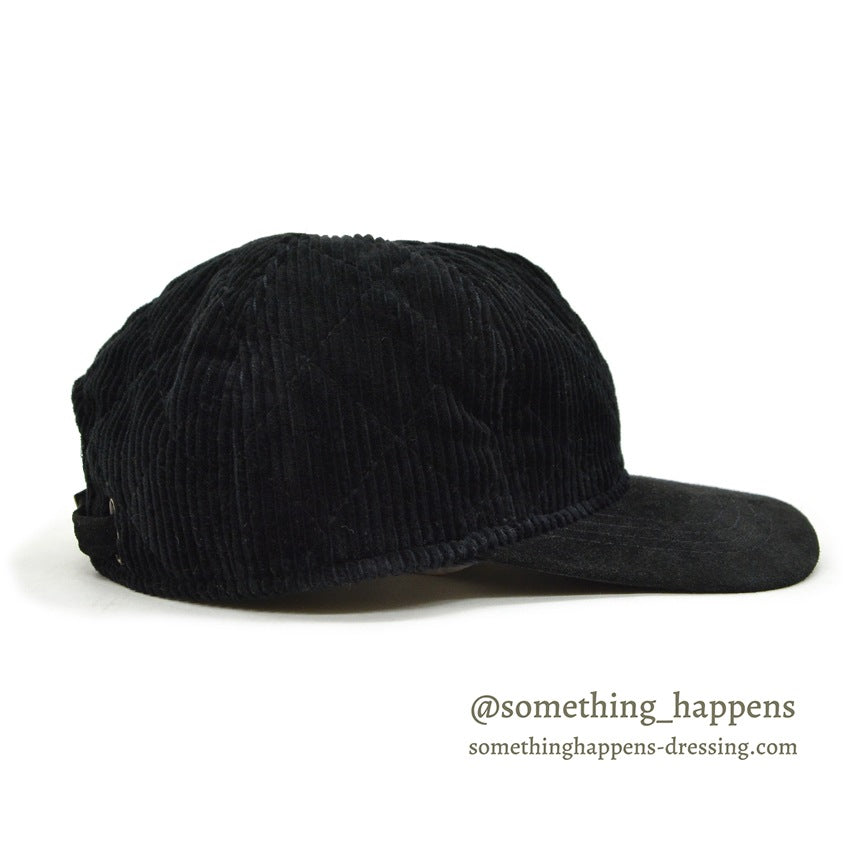 1990's EDDIE BAUER QUILTED CORDUROY & SUEDE JET BLACK CAP...