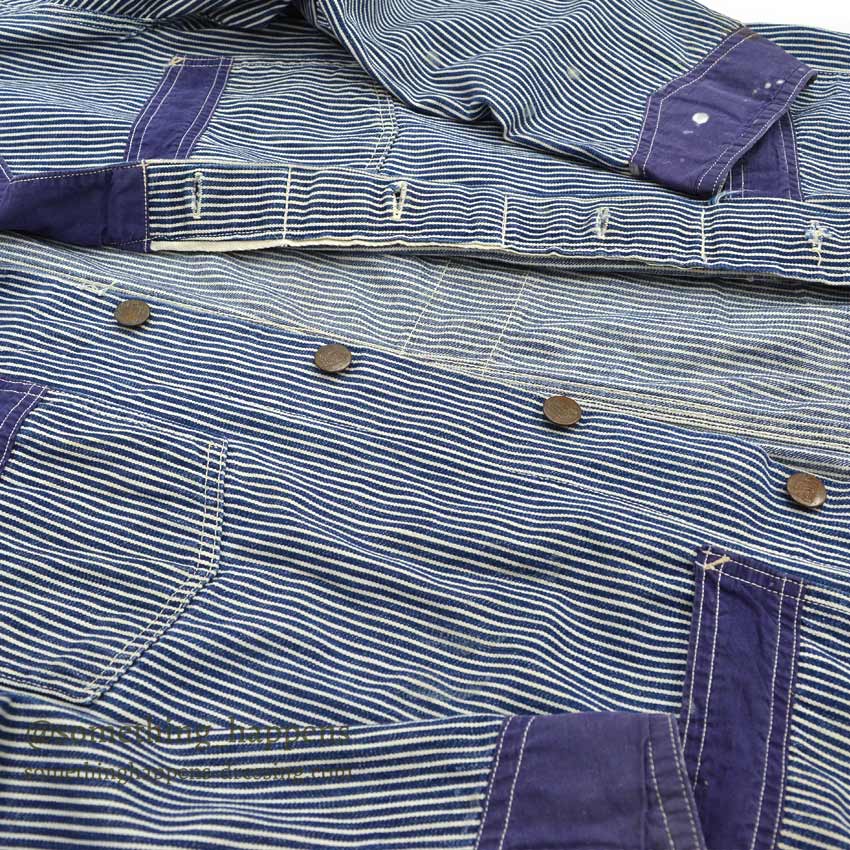 1930's〜 UNUSUAL HICKORY STRIPE SERVICE COAT 機関車ボタン ... Fits like 38