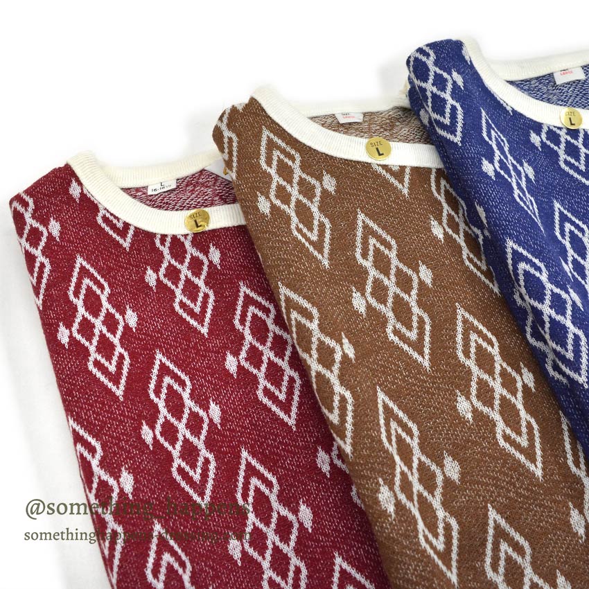 1960's~ DEADSTOCK ELY&WALKER LEISURE KNITS JACQUARD T-SHIRT RED... L