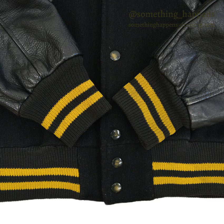 1950's BLACK WOOL & LEATHER LETTERMAN JACKET...