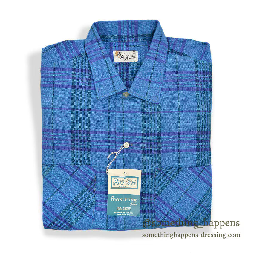 1960's DEADSTOCK SIR WALTER COTTON PLAID L/S SHIRT ... MEDIUM