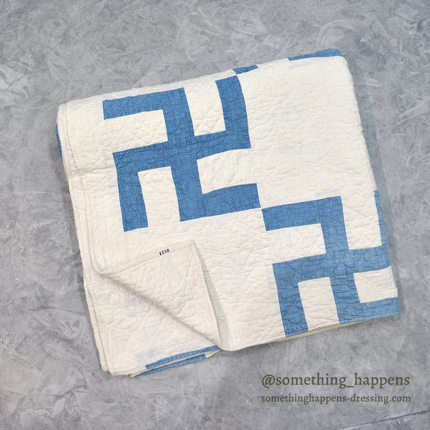ANTIQUE WHIRLING LOGS, SWASTIKA PATCHWORK QUILT... 206cm/164cm
