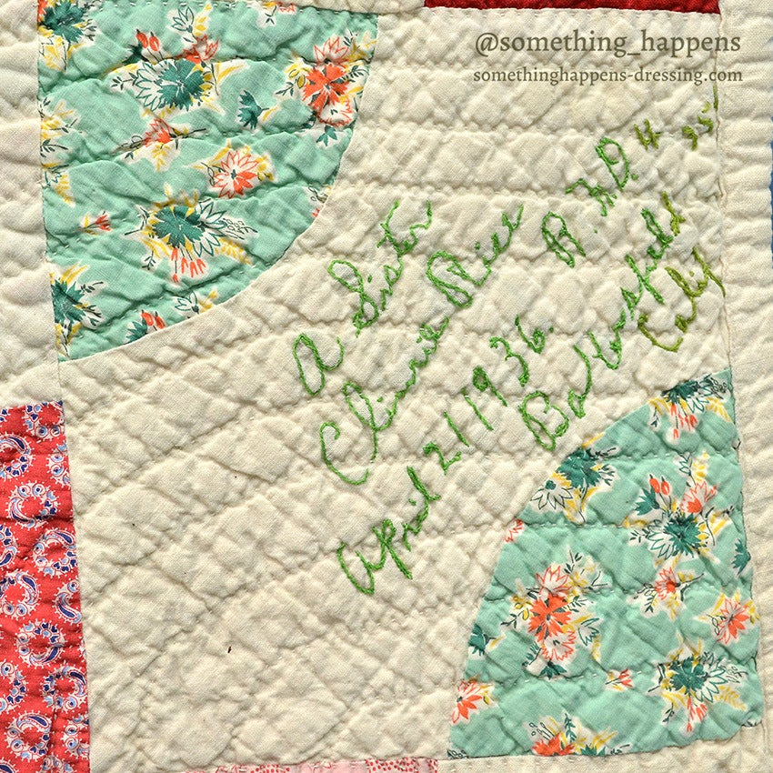 1936 to '1938 SIGNATURES EMBROIDERY FRIENDSHIP PATCHWORK QUILT... 181cm/163cm