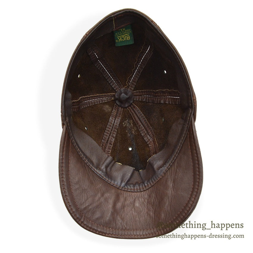 1980's~ BICK BROWN LEATHER CAP...XL