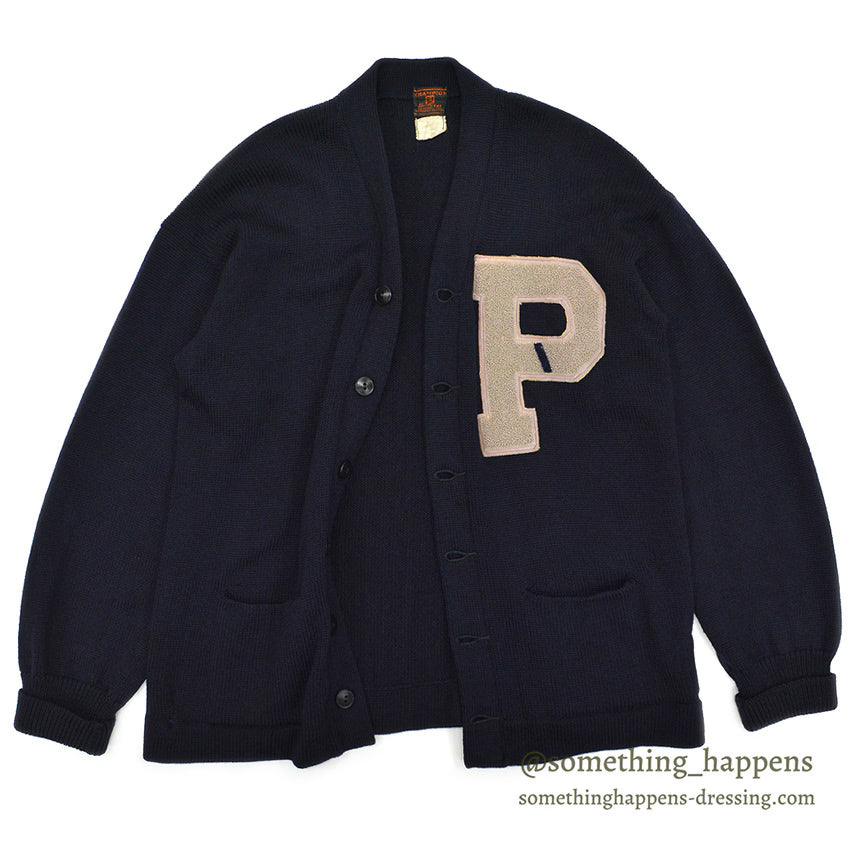 1940's CHAMPION 'P' DARK NAVY WOOL CARDIGAN COAT ... Fits like XL