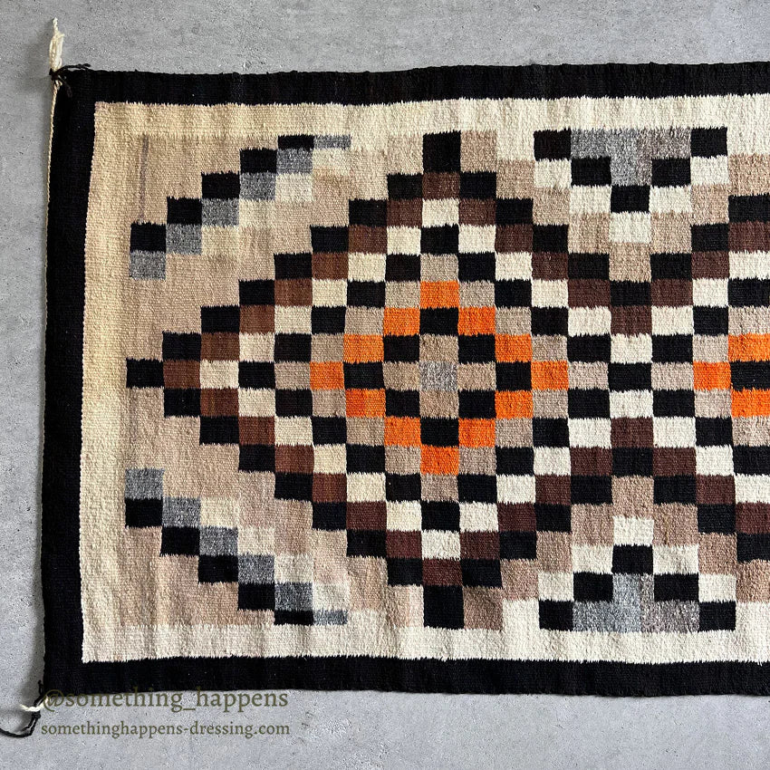 1940's~ NAVAJO RUG DOUBLE DIAMONDS PATTERN ... 145cm/78cm