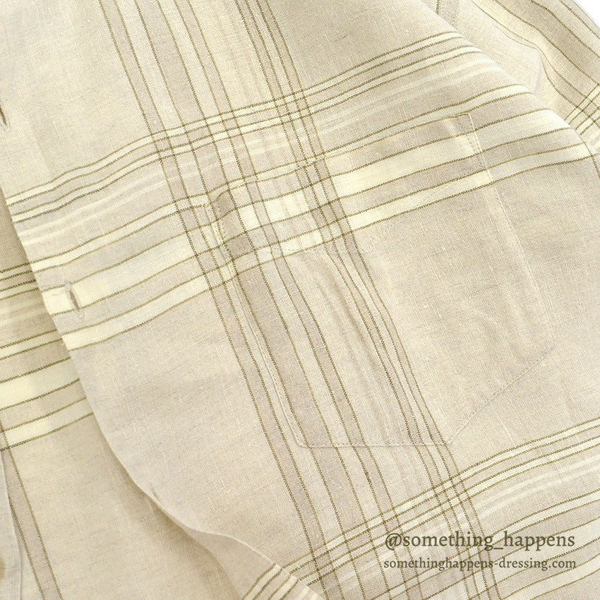 1990's DEADSTOCK STRUCTURE BEIGE PLAID LINEN SHIRT...L